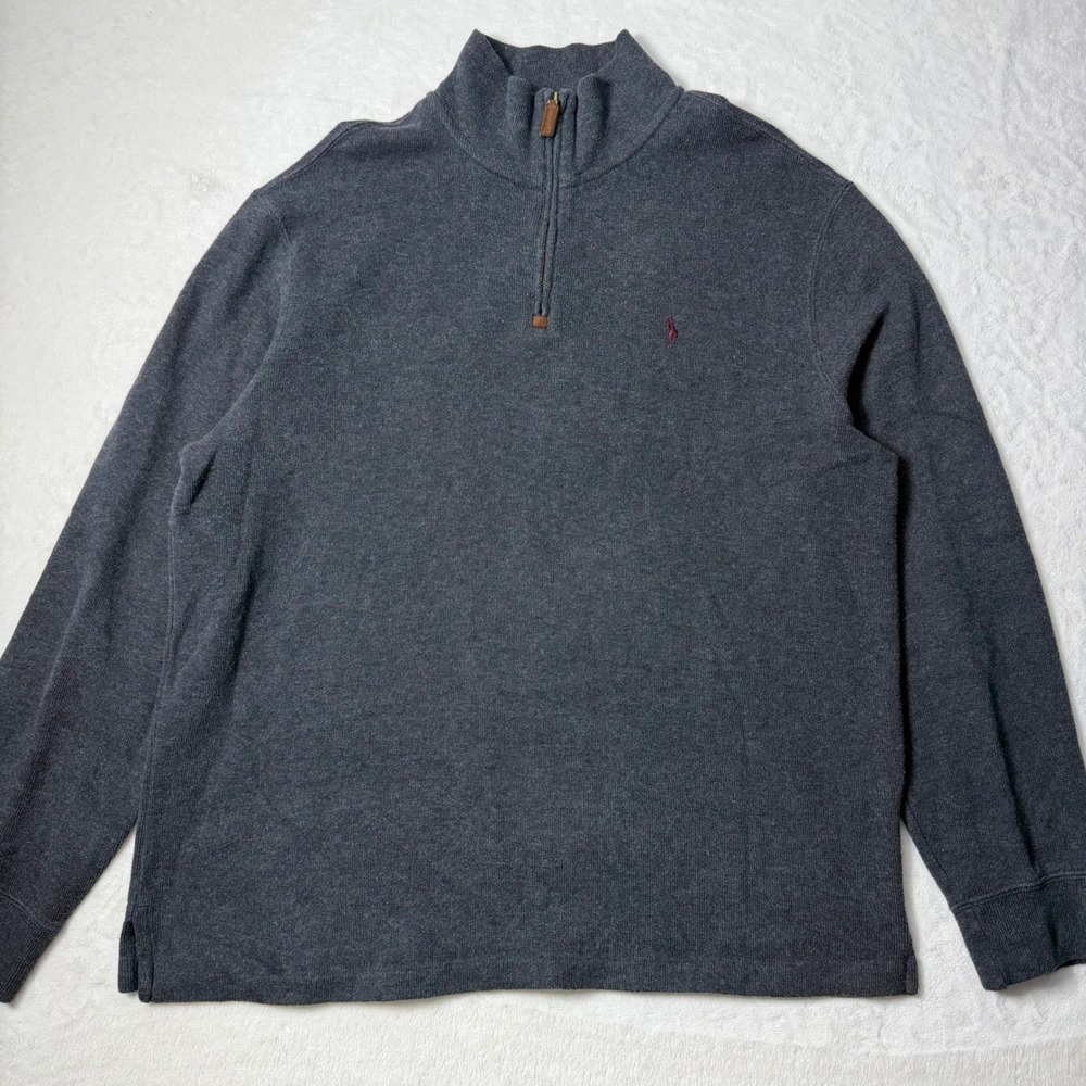 Polo Ralph Lauren Size Large Gray Long Sleeve Quater Zip Preppy Pullover Sweater